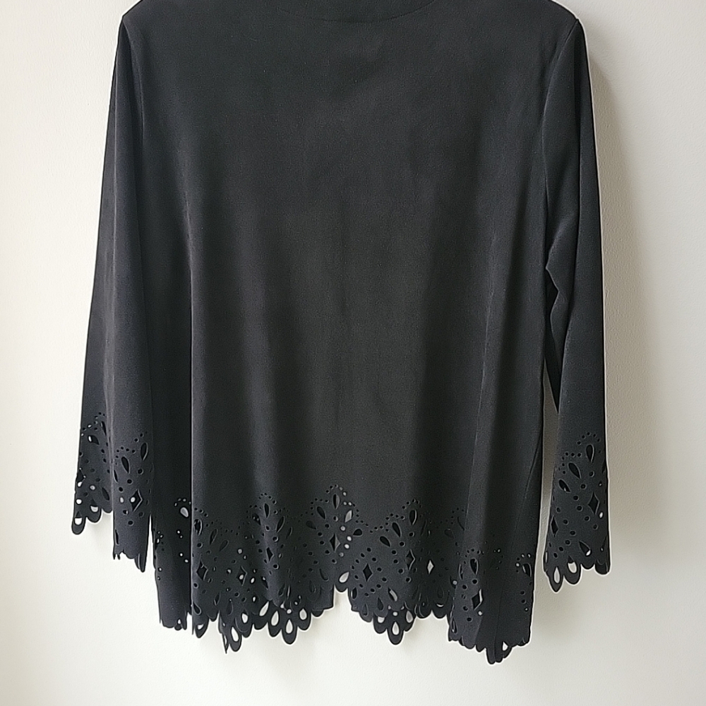 Bob Mackie‎ Faux Suede Jacket with Cut Out Detail Black- Size Large - Picture 7 of 10